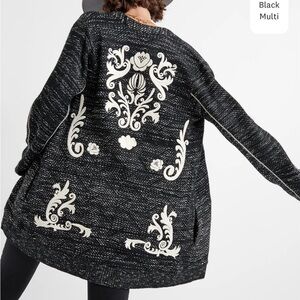 Lucky Brand Embroidered Twill Jacket black gray & white vibe motif small